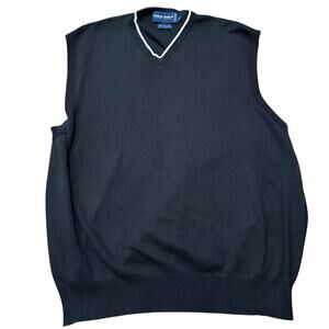 Polo Golf Ralph Lauren Sweater Vest Men's Large Black V Neck Pima Cotton Vintage